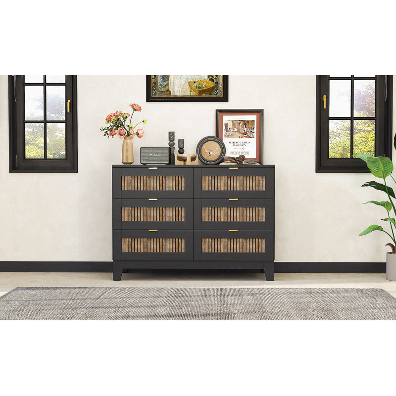 Commode 6 tiroirs Rinyah, Noir