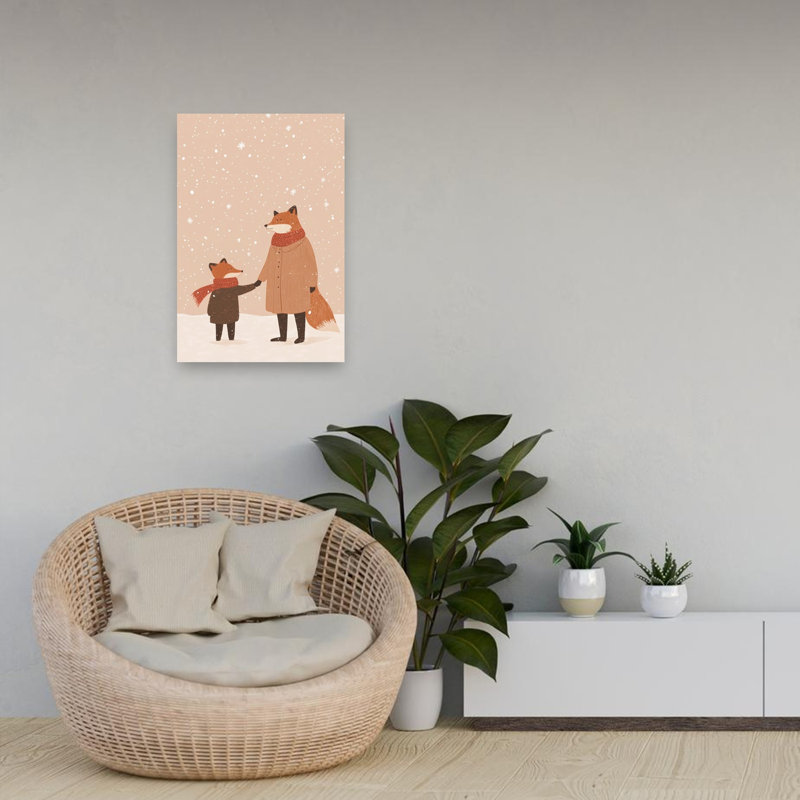 Cozy Winter Foxes Peaceful Serene Whimsical Fox Forest Nature Wall Art Print 1 Piece Wrapped Canvas Wall Art