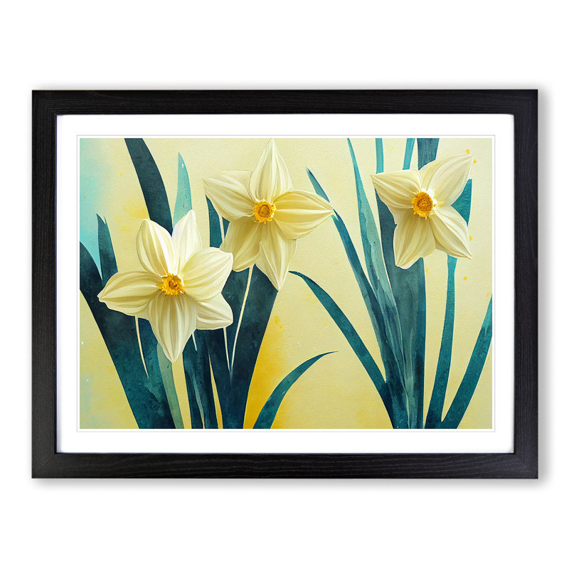 Creative Daffodil Flowers - Single Picture Frame Print, 46cm H x 64cm W x 2cm D, Black