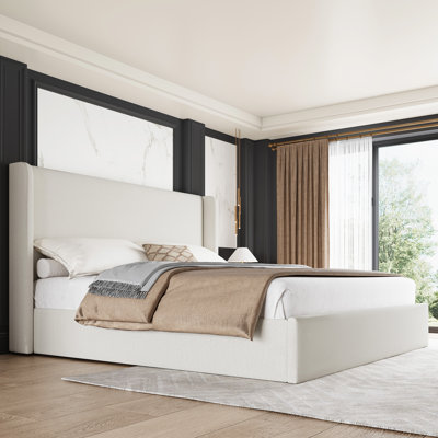 Upholstered Platform Bed With Wingback Headboard