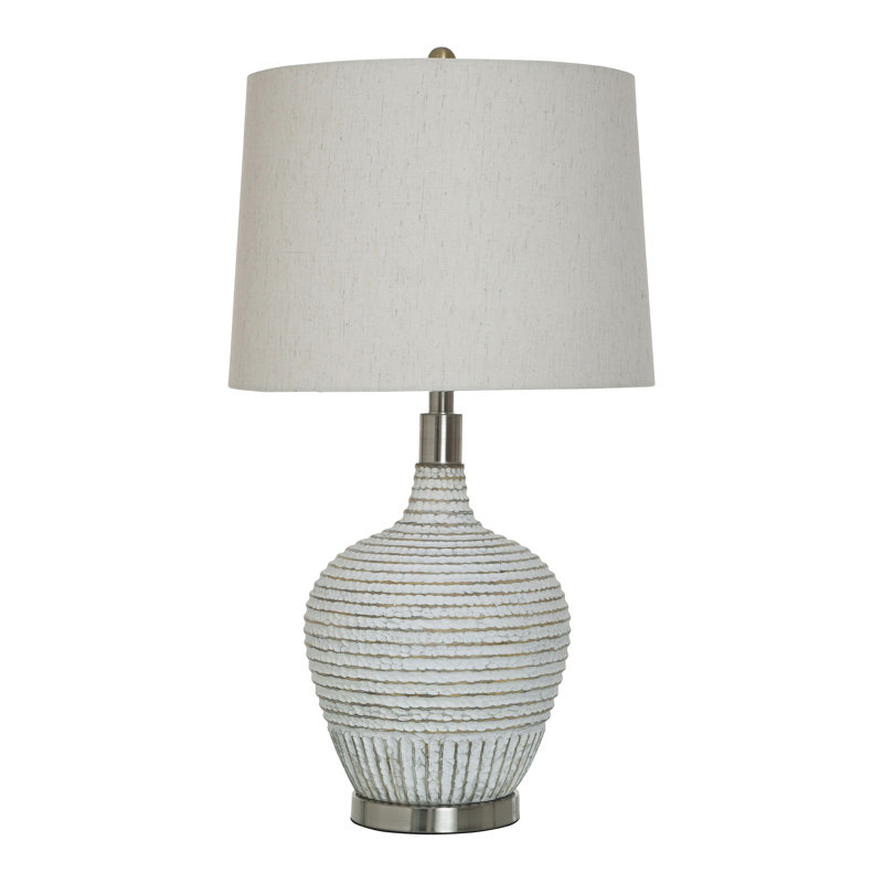 Transitional Table Lamp - Ridged White Wash - Light Oatmeal Shade