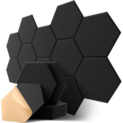 12-Pack Acoustic Wall Panels, Hexagon Sound Absorbing Acoustic Panels, 12" X 10" X 0.4"Decorative Soundproof Panels & Message Board for Wall Decor, Pin Board & Cork Board Alternative for Bedroom, Office, Studio