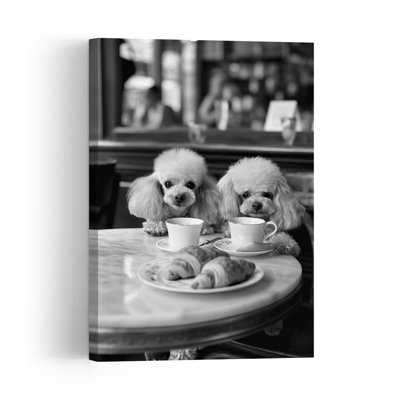 Elegant Poodles Cafe Breakfast Elegant Vintage Dog Wall Art Print 1 Piece Wrapped Canvas Wall Art