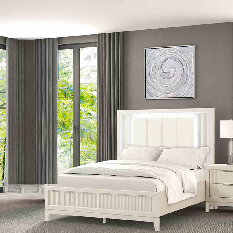 Contemporain 1pc lit tête de lit décorative cannelée FB meubles de chambre à coucher blanc antique, Très grand lit
