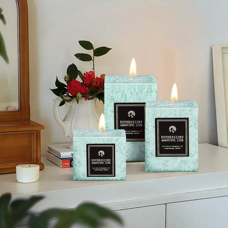 Plant / Floral Scented Pillar Candle, Green