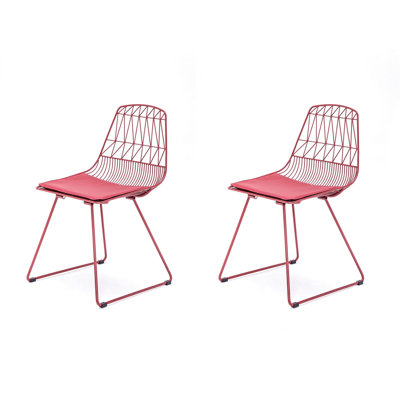 Industrial Metal Bistro Chairs, Modern Geometric Back Padded Faux Leather Side Chairs, Lightweight Sturdy Metal Chair, Indoor Outdoor Kitchen Cafe Chair with Anti-Scratch Floor Pads