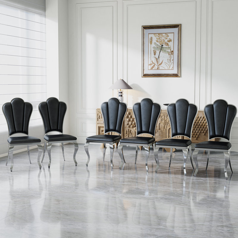 Chaise d'appoint rembourrée en similicuir, Argent argent, 6, Noir
