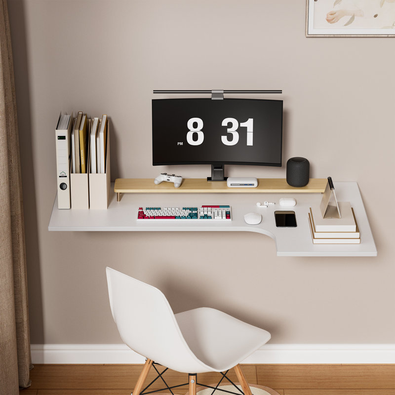 Bostonia 39.37" L - Shaped Floating Folding Desk | Space - Saving Wall - Mounted Solution for Home & Office