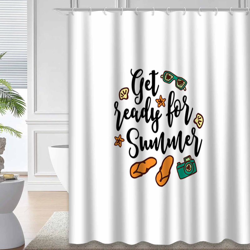 Rideau de douche Summer Doodle bleu avec 12 crochets?, L 72 po x l 72 po