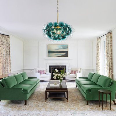 3-Light Gradual Teal Glass Bubble Globe Chandelier