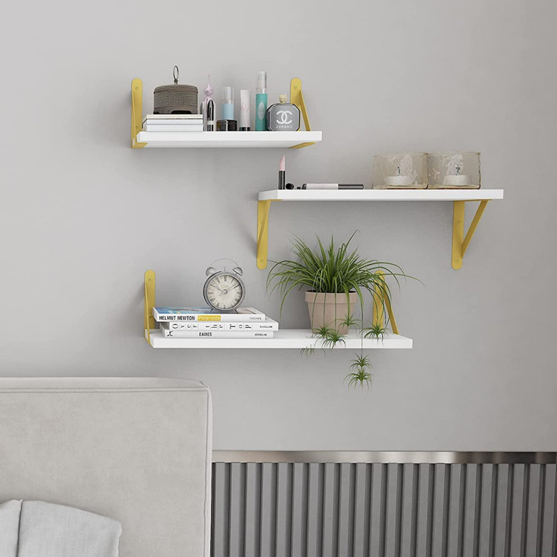Floating Shelves for Wall, White/Gold