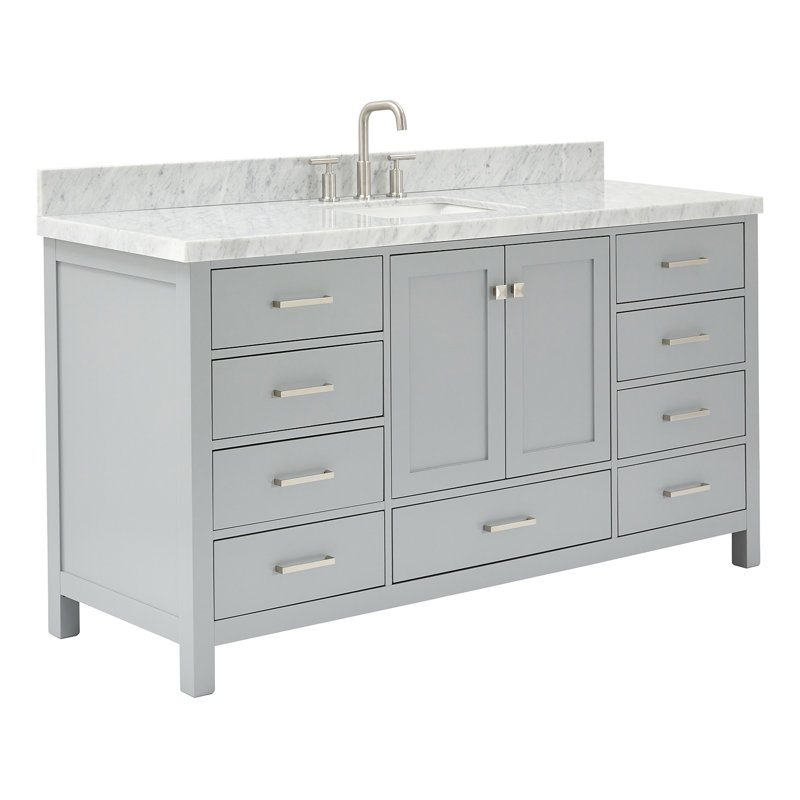 Cambridge 67'' Single Bathroom Vanity with Carrara Marble Top, Gray
