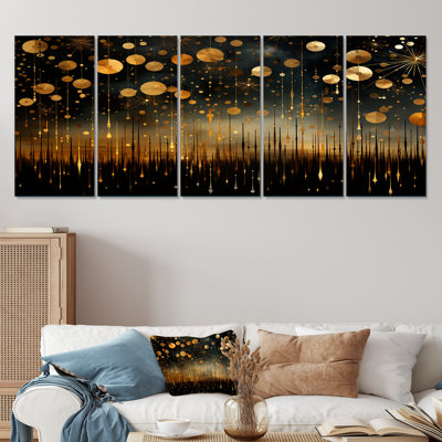 Gold And Black Elegant Fireworks Explosions - Fireworks 5 Piece Wall Art Set