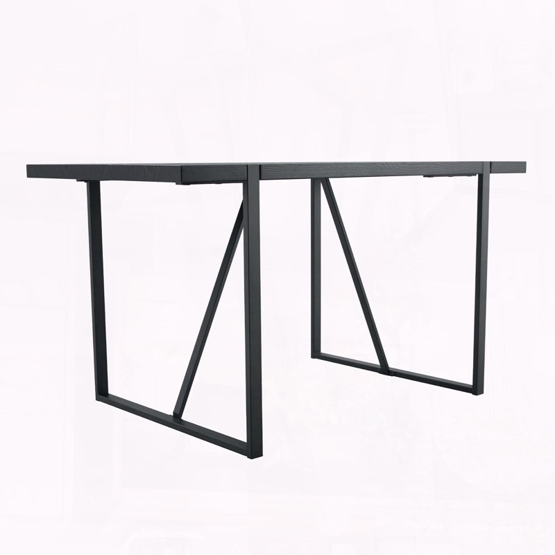 55" Minimalist Retro Rectangular Dining Table with Black Textured MDF Top