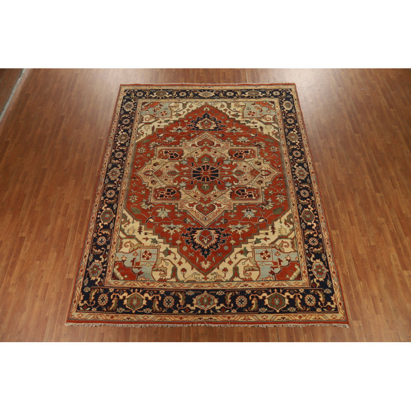 Tapis indien en laine orange à motif géométrique traditionnel 9 x 12