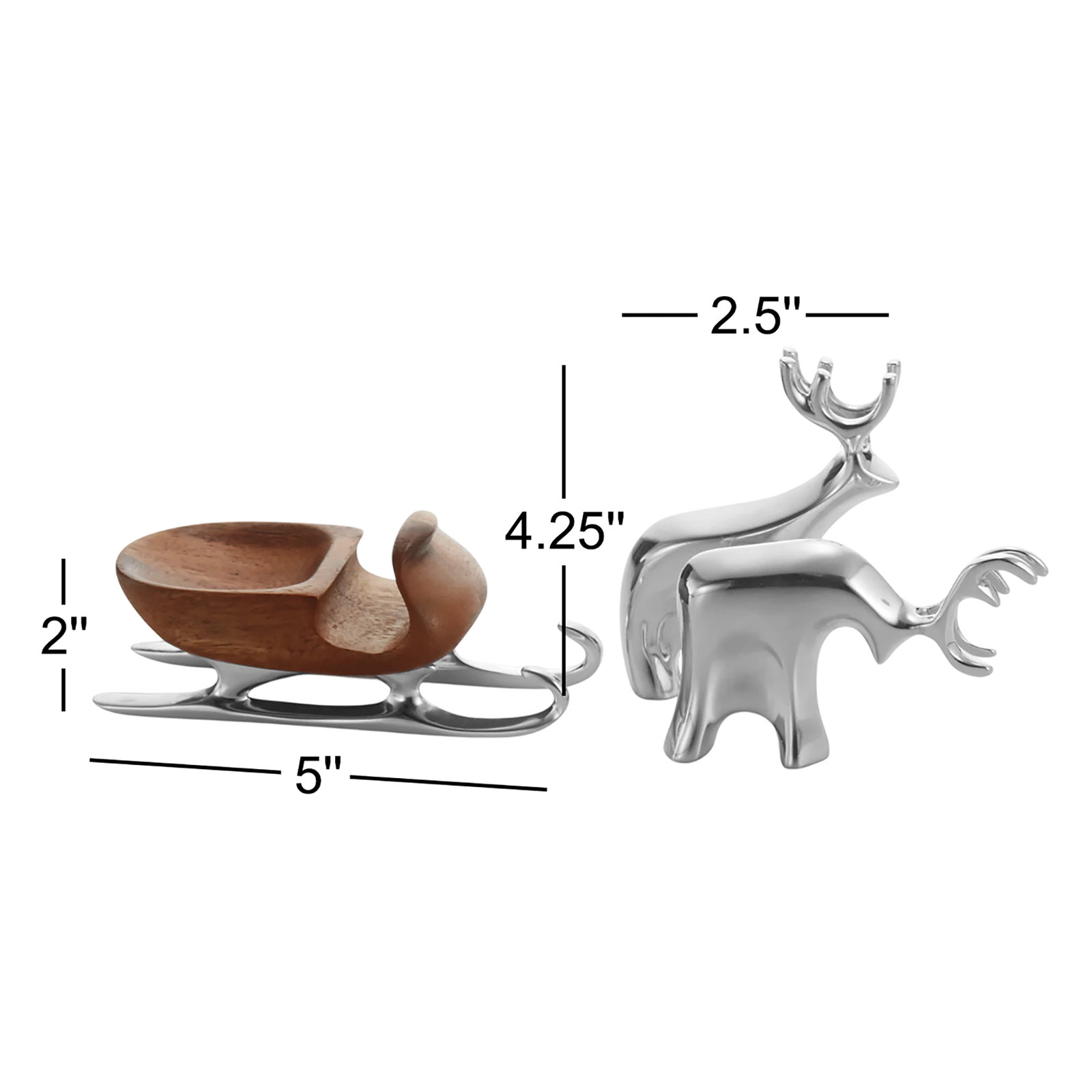 Nambé Alloy and Wood 3-Piece Sleigh and Reindeer Set