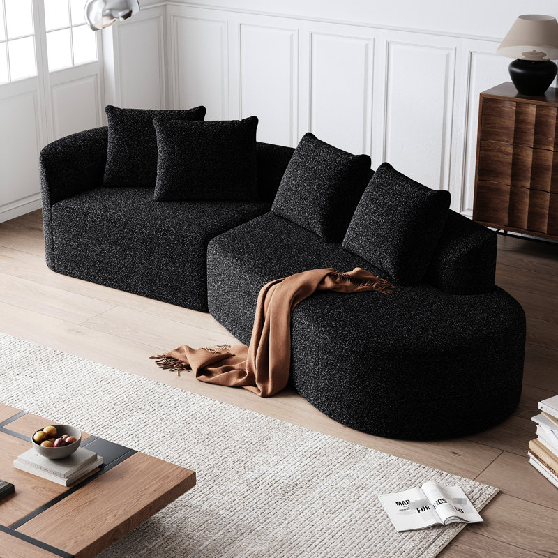 Canapé modulaire moderne à 4 places, canapé incurvé en chenille de 112 pouces avec coussins décoratifs, aspect élégant, mousse à haute résilience, sans siège pour le salon, mousse de siège extra large