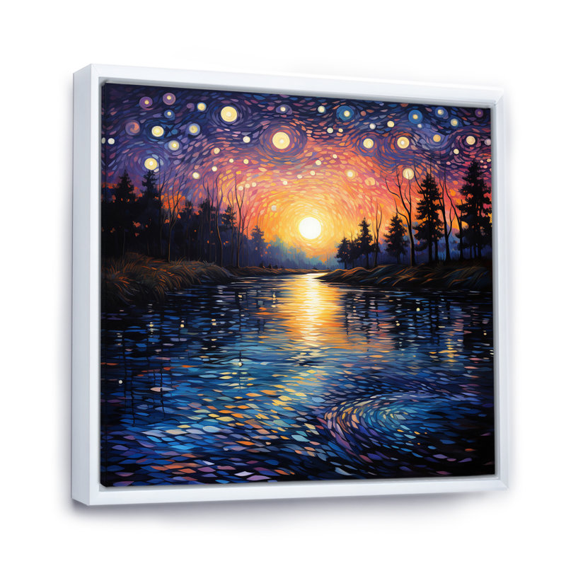«Vangogh Twilight Reflections Pointillism - Vangogh Wall Art» par Vincent Van Gogh, peinture, H 36 po x l 36 po, Blanc