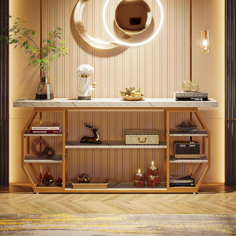 Console 70,86 po, Blanc / doré