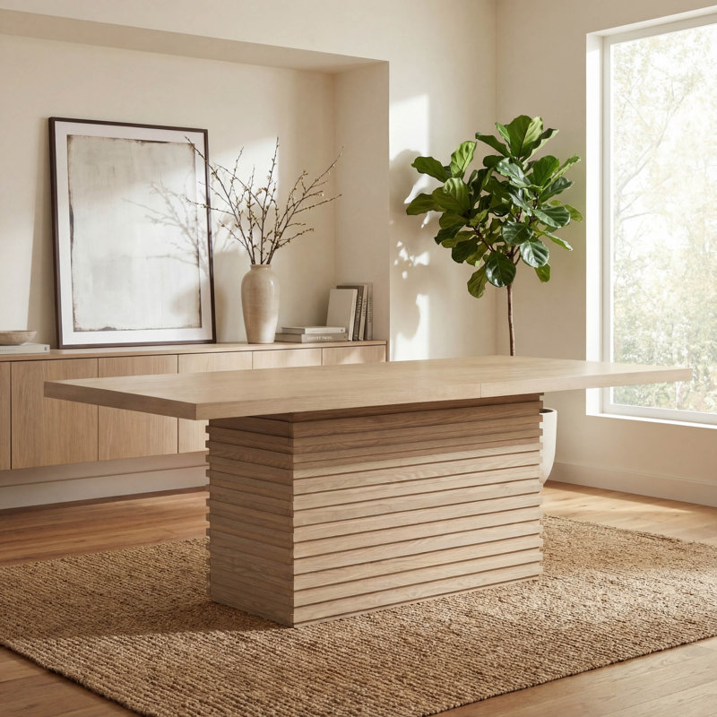 Table de salle à manger rectangulaire naturelle de 84 pouces pour 6 à 8 personnes avec base pilier robuste Coad
