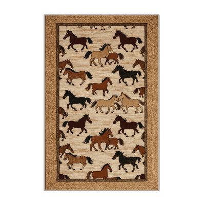 Washable Farm Horses Farm Area Rug