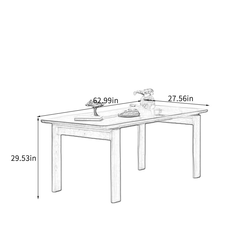 Table de salle à manger en cerisier: naturelle et stable., H 29,53 po x L 62,99 po x l 27,56 po
