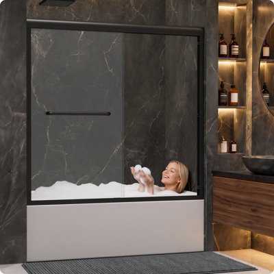 Porte de douche coulissante double de 56 à 60 po L x 57 po H, porte de douche encadrée avec verre trempé de 1/4 po (6 mm) et roulettes silencieuses
