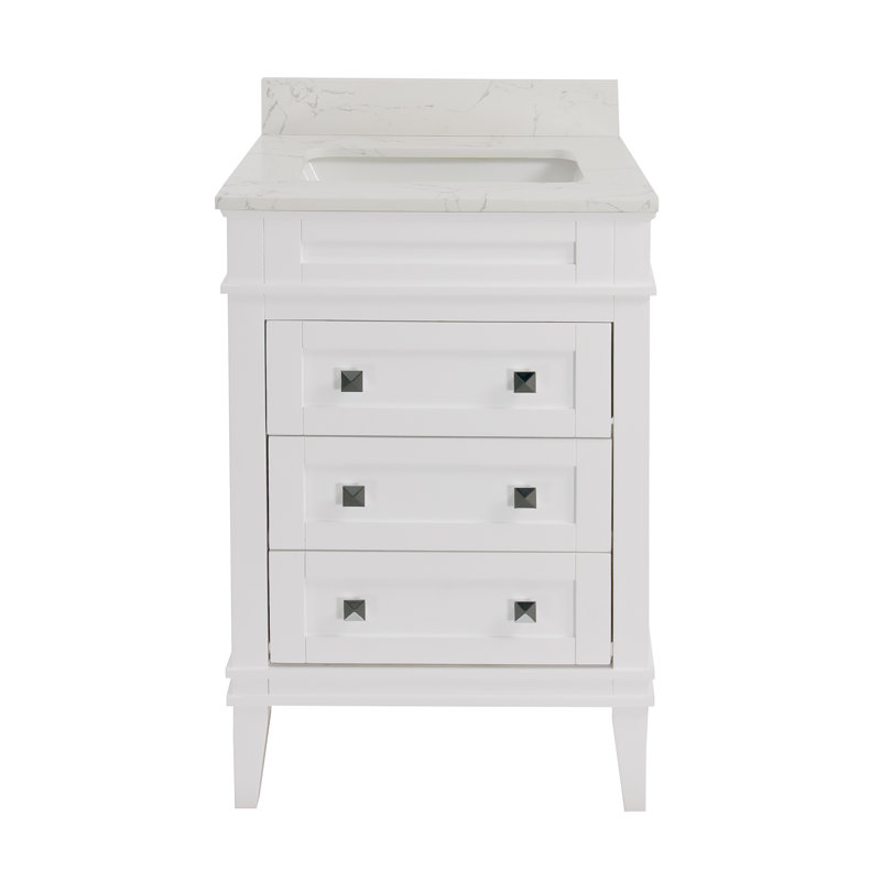 Ensemble de meuble-lavabo simple 24 po avec armoire blanche et comptoir en marbre d'ingénierie Francfort, Blanc