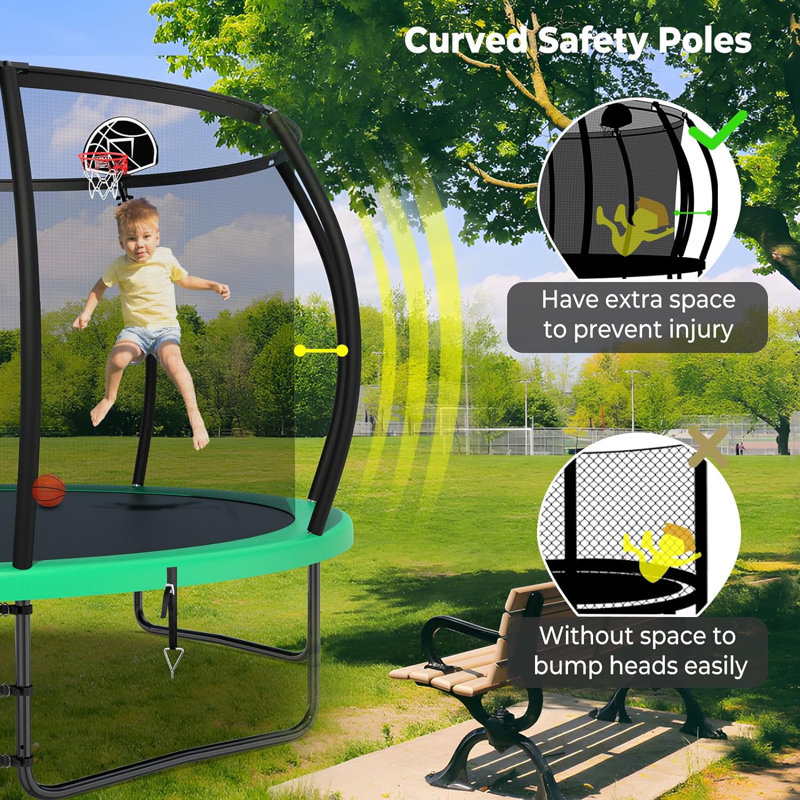 Trampoline de jardin rond avec enceinte sécuritaire Sapphome, Vert