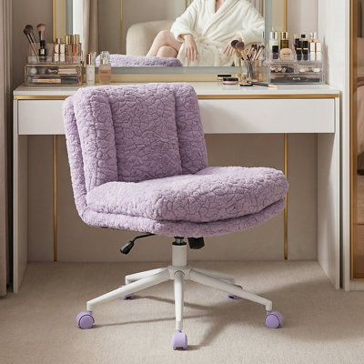 26.4" Spacious Vanity Chair - Faux Rabbit Hair Upholstery Office Chair, Multi-Adjustable For Comfort