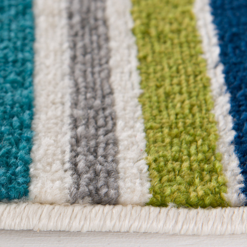 Tapis intérieur / extérieur turquoise rayé Iredell, Rectangle 5 pi x 7 pi 3 po