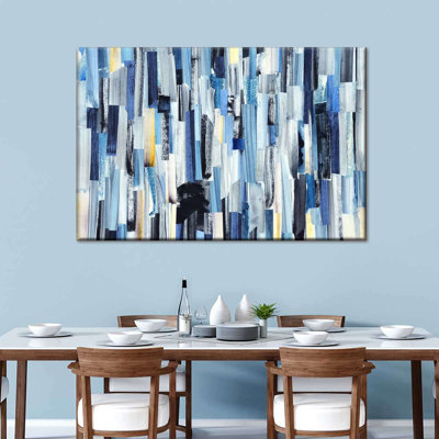 «Strokes And Lines», reproduction sur toile abstraite rayée bleue