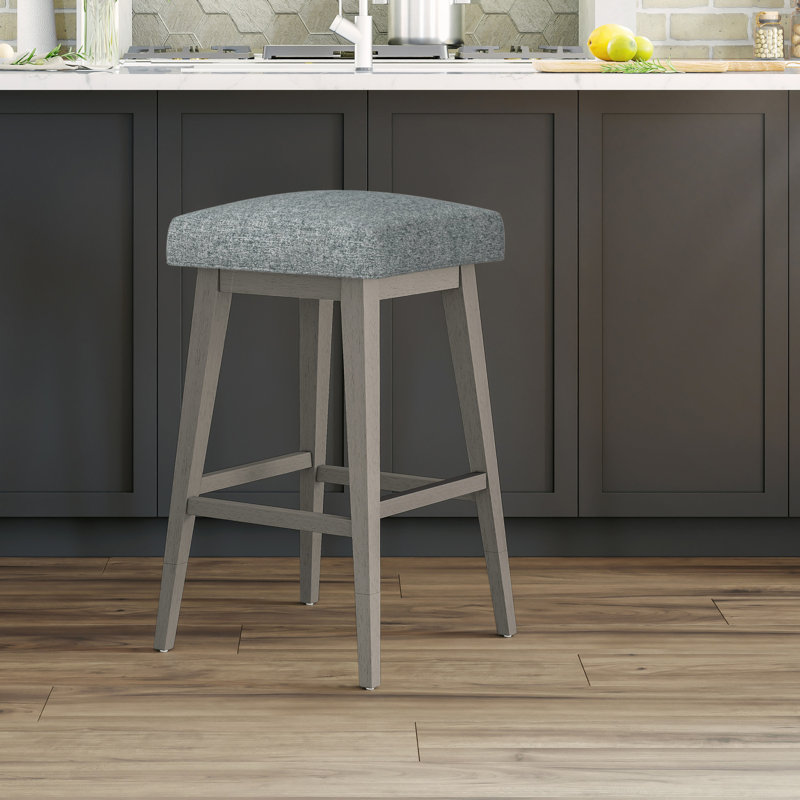Tabouret pivotant carré en bois et à hauteur réglable Dorreen, Gris délavé, Graphite