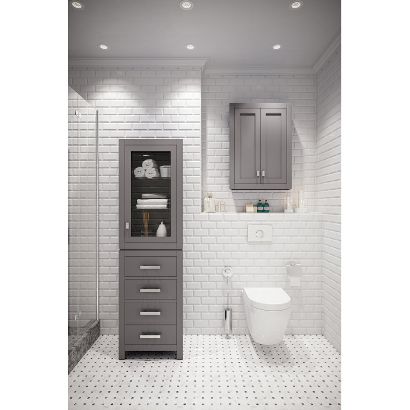 Higuera Solid Wood Bathroom Cabinet, Cashmere Gray, 1
