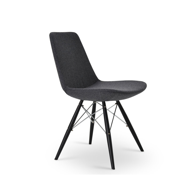 17'' H Faux Leather Upholstered Side Chair, Black Tubes/Chrome Wires, Dark Gray Wool
