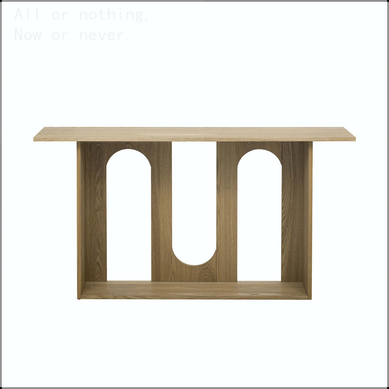 Curved Ash Veneer Console Table with Lower Shelf, Natural