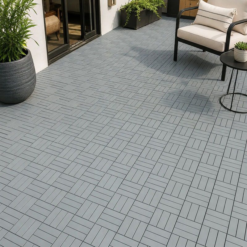 12'' L x 12'' W Solid Wood Interlocking Deck Tile, Gray