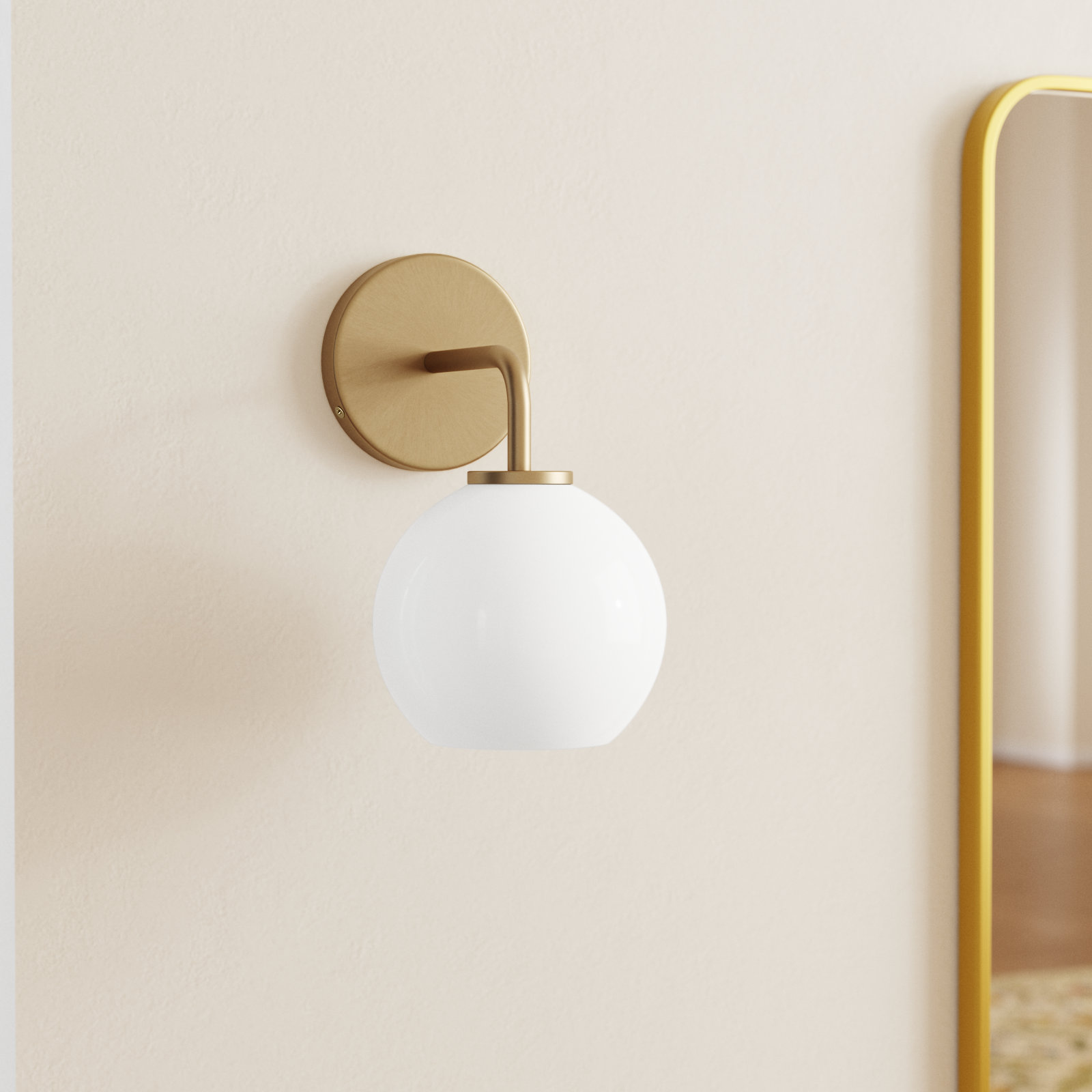 Childerley Single Light Dimmable Armed Sconce, Satin Brass, White