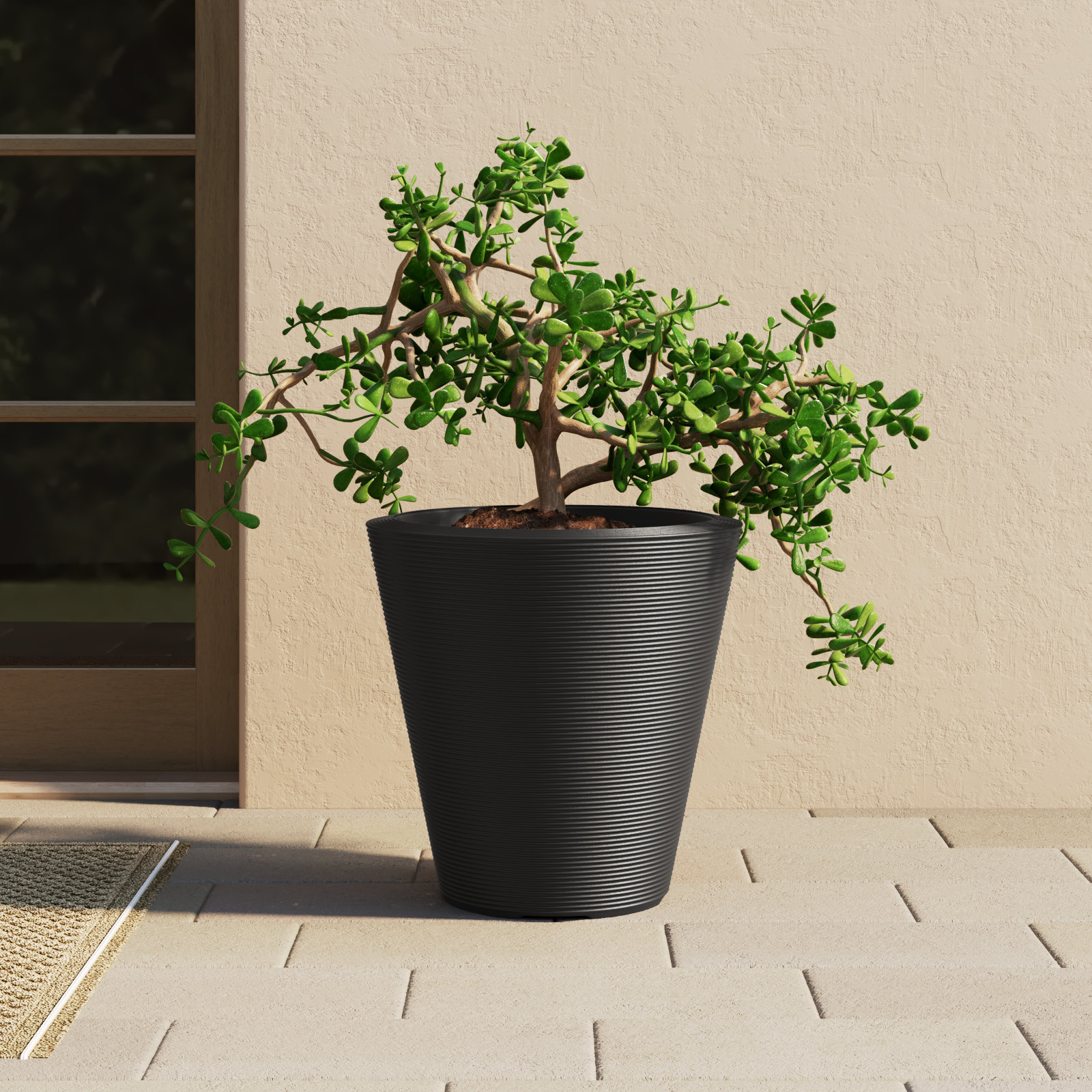Madison Indoor/Outdoor Modern Round Planter, Caviar Black, 16" H x 16" W x 16" D