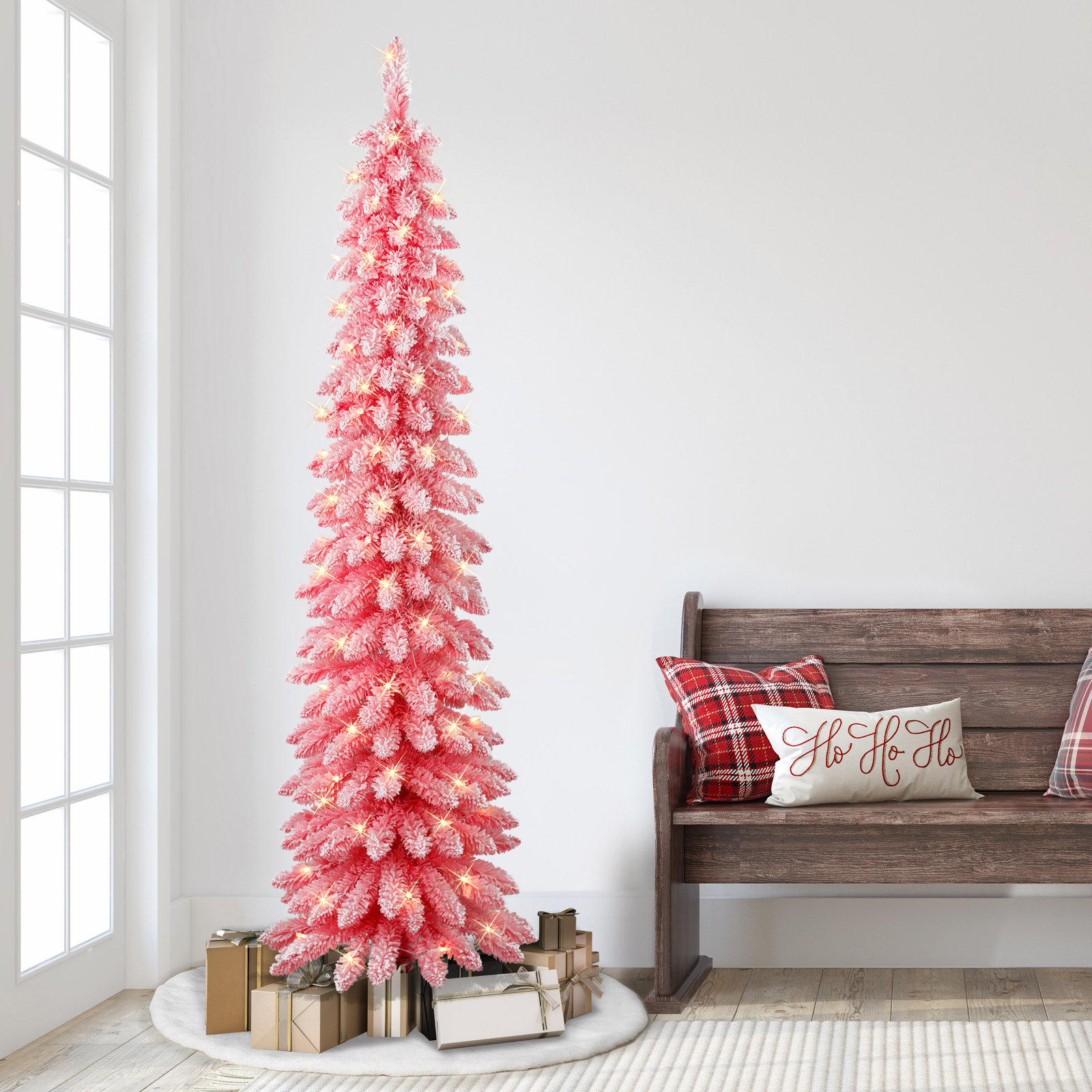 Gwendia Lighted Artificial Pine Christmas Tree, 7'