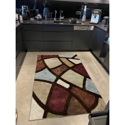 Multi-Coloured Black Line Section Geometric Shape Patterned Modern Decorative Rug