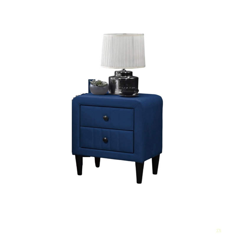 Velours magnifique table de chevet 1pc table de chevet 2X tiroirs mobilier de chambre design élégant, Marine