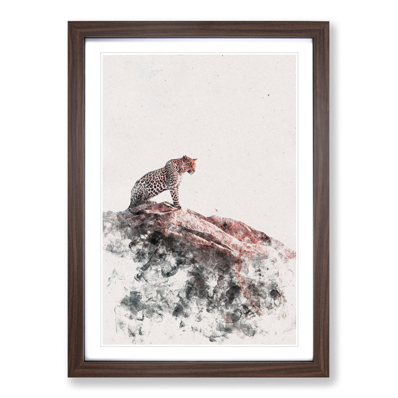 Leopard upon the Rock - Framed Print, 33cm H x 24cm W x 2cm D, Walnut Framed