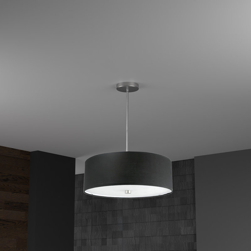 Lustre tambour 4 lumières à abat-jour Tess, Noir, Chrome poli