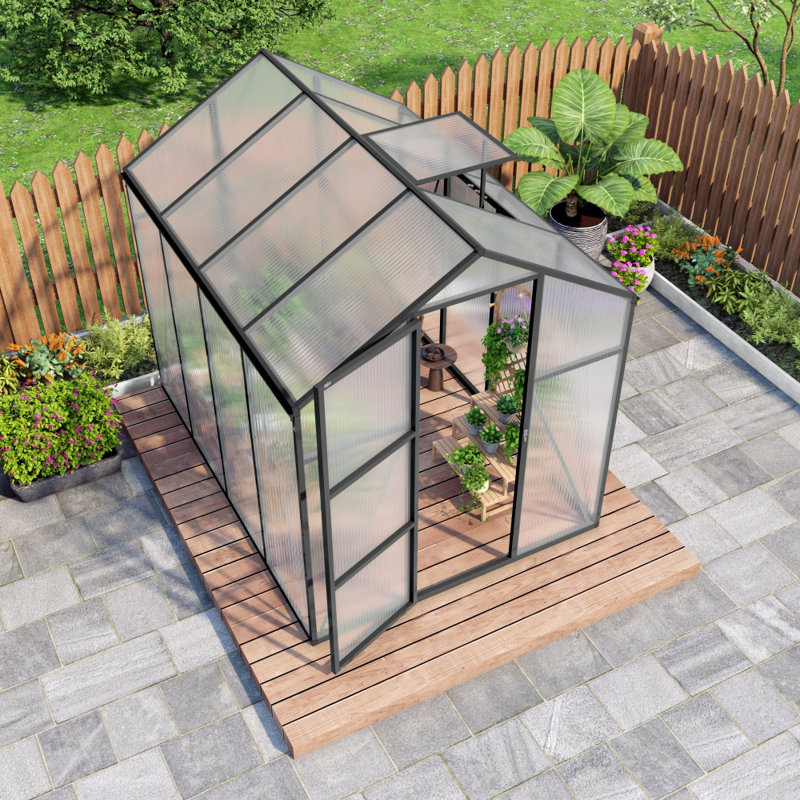 6x8 Ft Newly Marketed Walk-in Greenhouse - Heightened Windproof Aluminum With Raised Base & Anchors For Year-round Outdoor Use