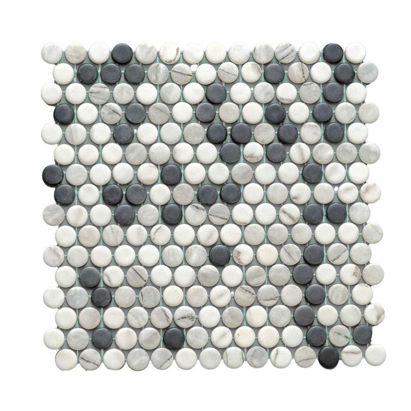 Eterna Penny 12"x12" Recycled Glass Mosaic Tile, Black/White