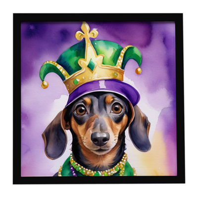 «Dachshund King of Mardi Gras», reproduction d'art encadrée