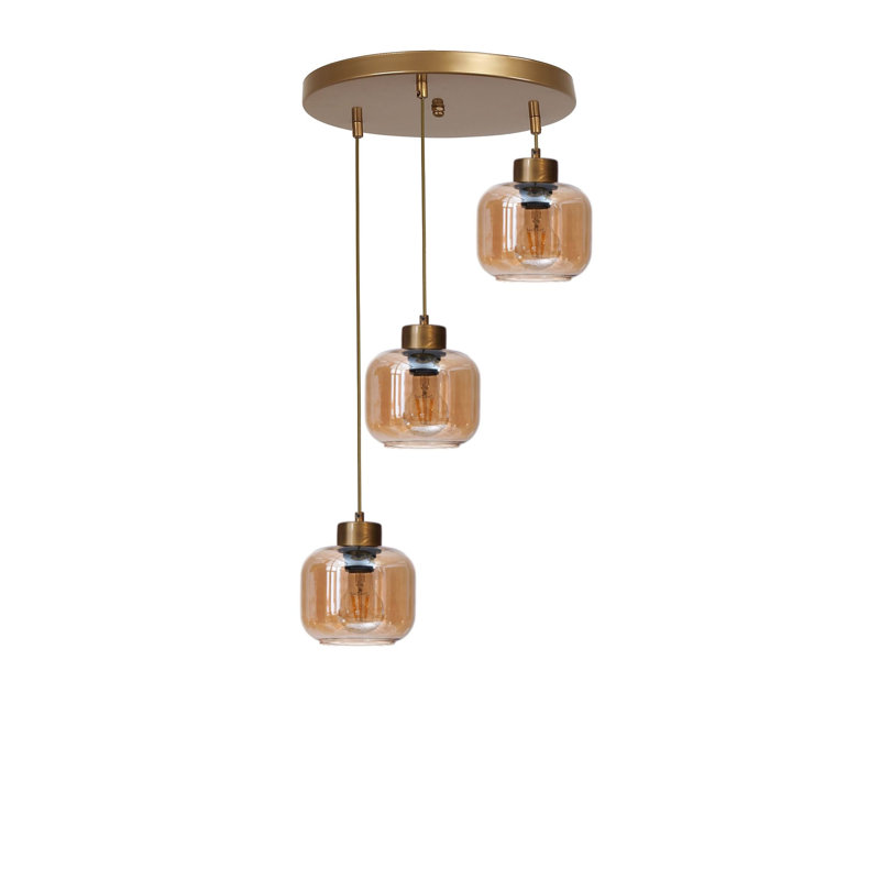 Lustre, 3 niveaux, Trois lumières, Miel / or