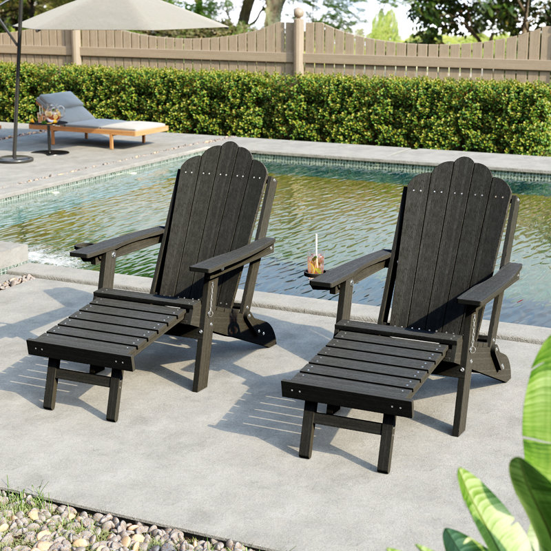 Ensemble de 2 chaises Adirondack pliantes en PEHD avec repose-pieds rétractable, chaises de patio réglables toutes saisons à 3 positions