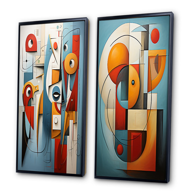«Cubism Geometric Portrait», 2 pièces sur toile, H 20 po x l 24 po, Cadre noir
